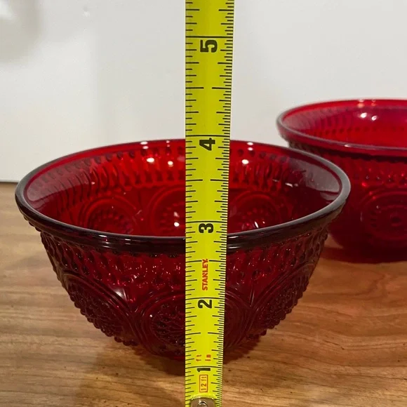 Pioneer Woman Red Glass Berry Bowls Set of 2 – Cranberry Pressed Glass - Picture 5 of 9